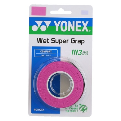 Yonex Overgrip Wet Super Grap 0.6mm (Komfort/gładki/lekko klejący) magentowy róż 3 szt.